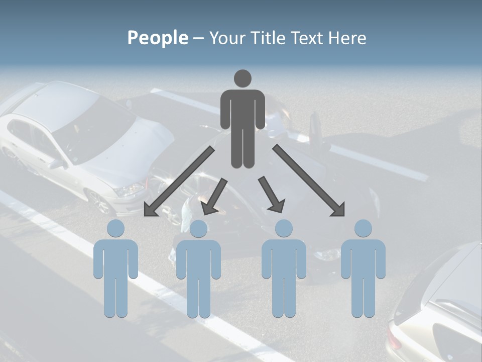 A Small Shunt On The Freeway (Motorway, Autoroute, Autobahn) A Few Seconds After It Happened. Smoke Is Coming From Under The Bonnet Of The Black Car. Motion Blur On The Passenger Fleeing In Panic. PowerPoint Template