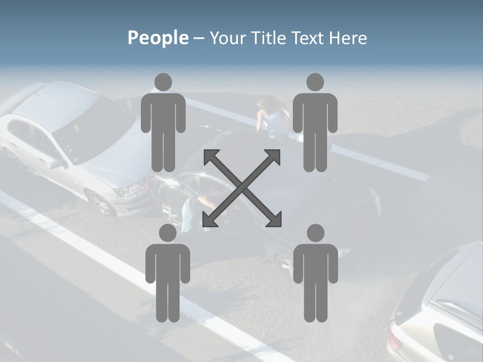 A Small Shunt On The Freeway (Motorway, Autoroute, Autobahn) A Few Seconds After It Happened. Smoke Is Coming From Under The Bonnet Of The Black Car. Motion Blur On The Passenger Fleeing In Panic. PowerPoint Template