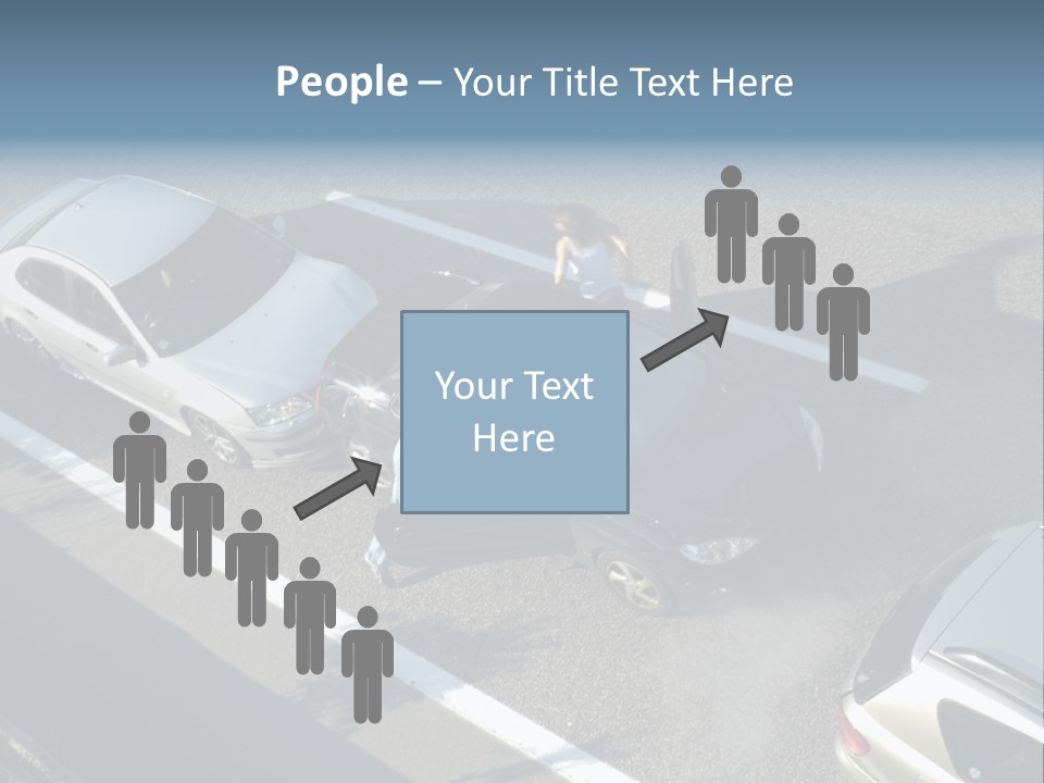 A Small Shunt On The Freeway (Motorway, Autoroute, Autobahn) A Few Seconds After It Happened. Smoke Is Coming From Under The Bonnet Of The Black Car. Motion Blur On The Passenger Fleeing In Panic. PowerPoint Template