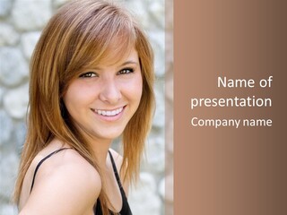 Closeup Portrait Of A Beautiful Young Lady Smiling. PowerPoint Template