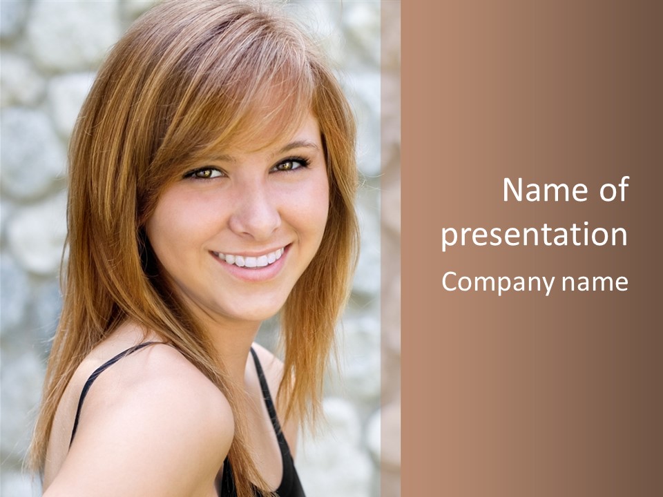 Closeup Portrait Of A Beautiful Young Lady Smiling. PowerPoint Template