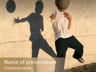 Boy Playing Catch With His Shadow Near The Wall. Lisbon, Portugal PowerPoint Template