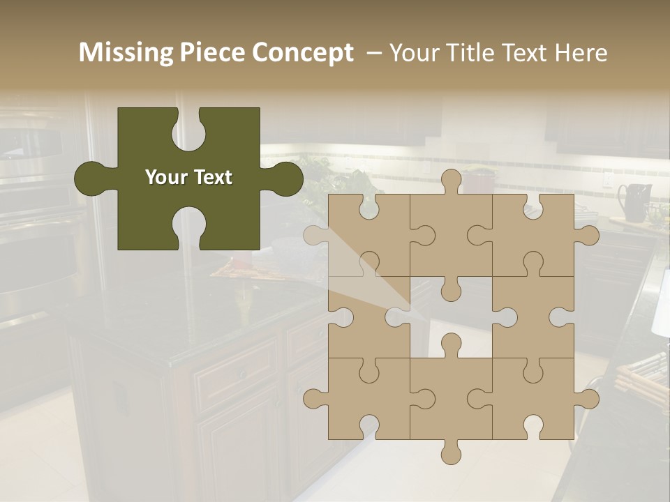 A Large Kitchen With A Center Island With A Wine Bottle On It PowerPoint Template