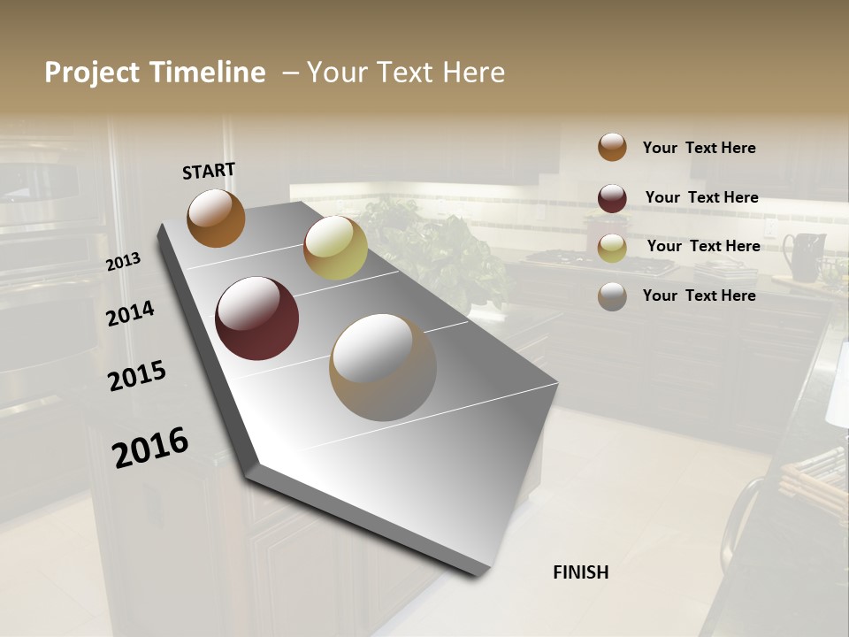 A Large Kitchen With A Center Island With A Wine Bottle On It PowerPoint Template