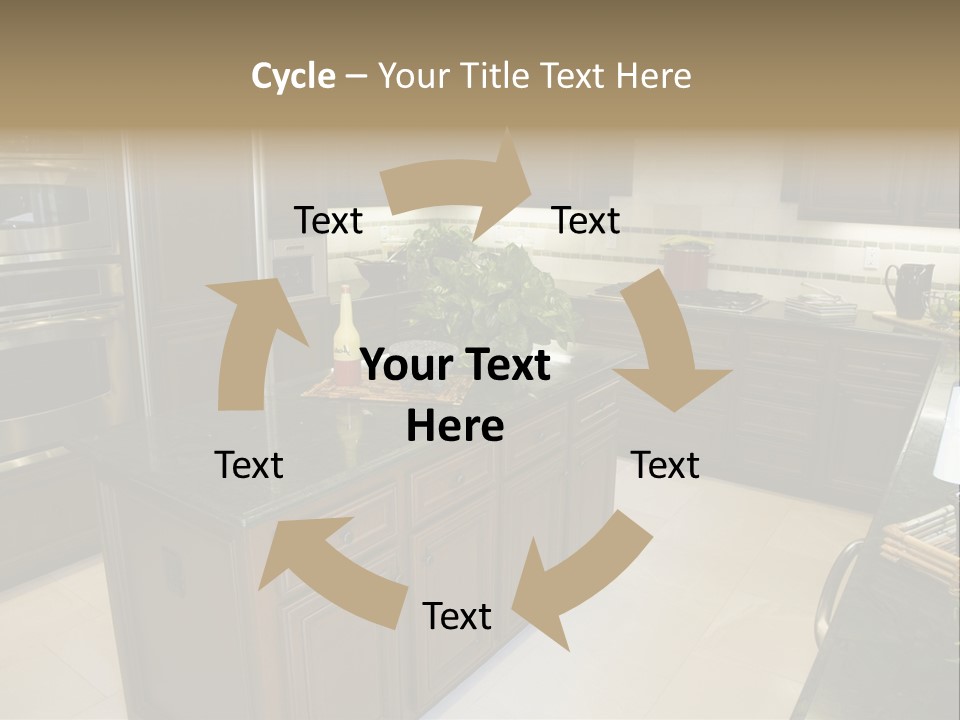 A Large Kitchen With A Center Island With A Wine Bottle On It PowerPoint Template