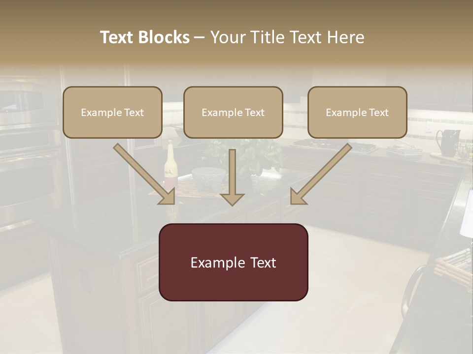 A Large Kitchen With A Center Island With A Wine Bottle On It PowerPoint Template
