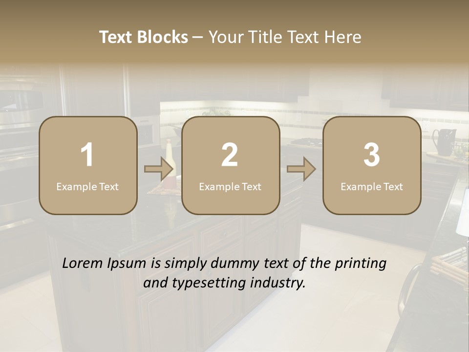 A Large Kitchen With A Center Island With A Wine Bottle On It PowerPoint Template