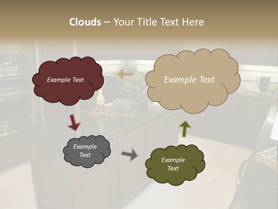 A Large Kitchen With A Center Island With A Wine Bottle On It PowerPoint Template
