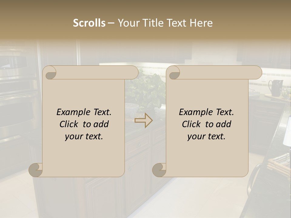 A Large Kitchen With A Center Island With A Wine Bottle On It PowerPoint Template