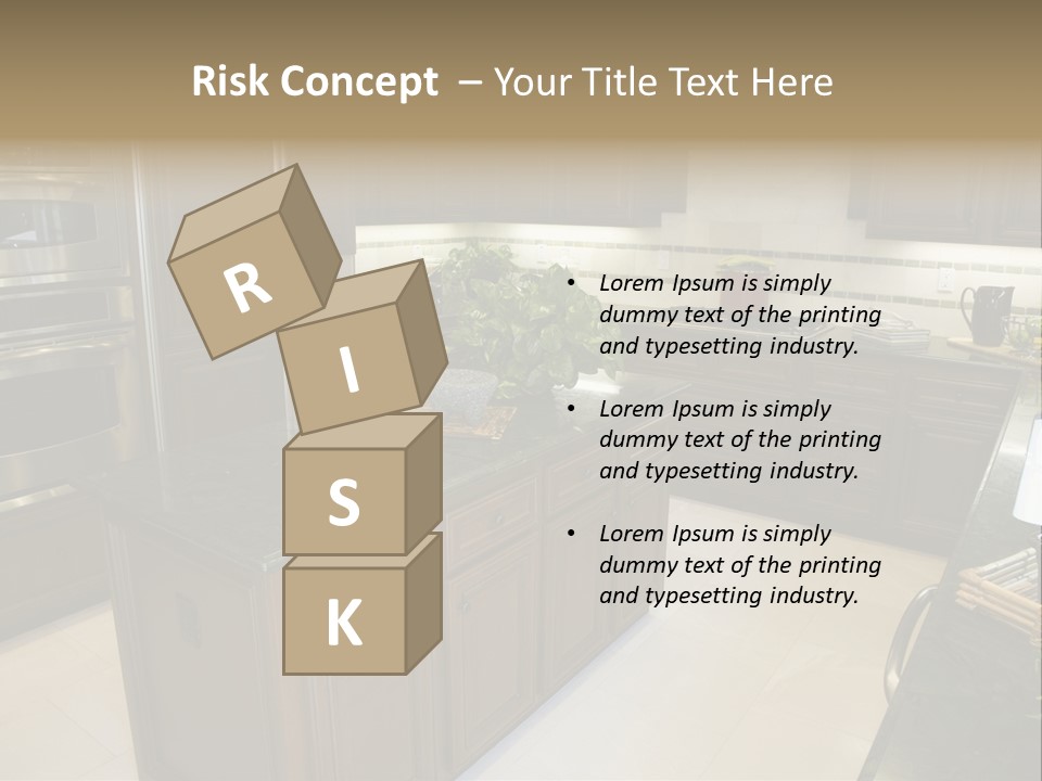 A Large Kitchen With A Center Island With A Wine Bottle On It PowerPoint Template