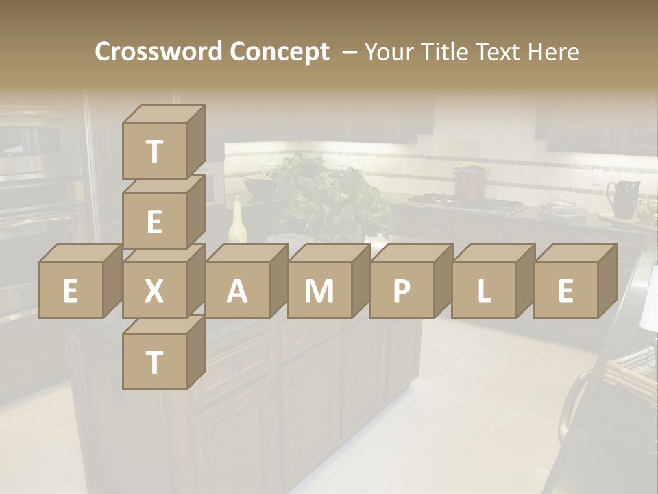 A Large Kitchen With A Center Island With A Wine Bottle On It PowerPoint Template