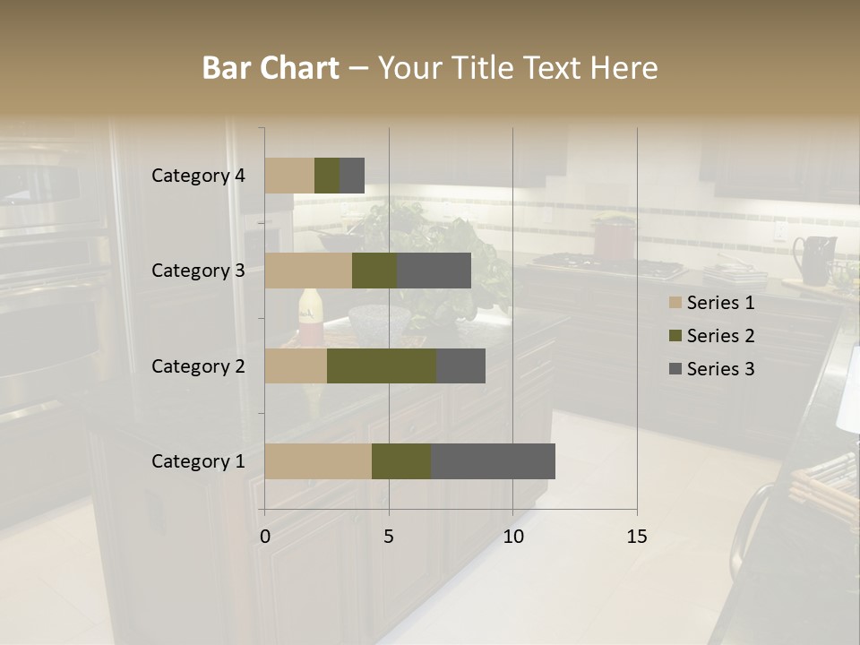 A Large Kitchen With A Center Island With A Wine Bottle On It PowerPoint Template