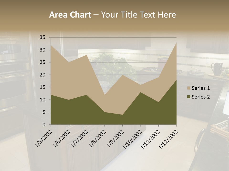 A Large Kitchen With A Center Island With A Wine Bottle On It PowerPoint Template