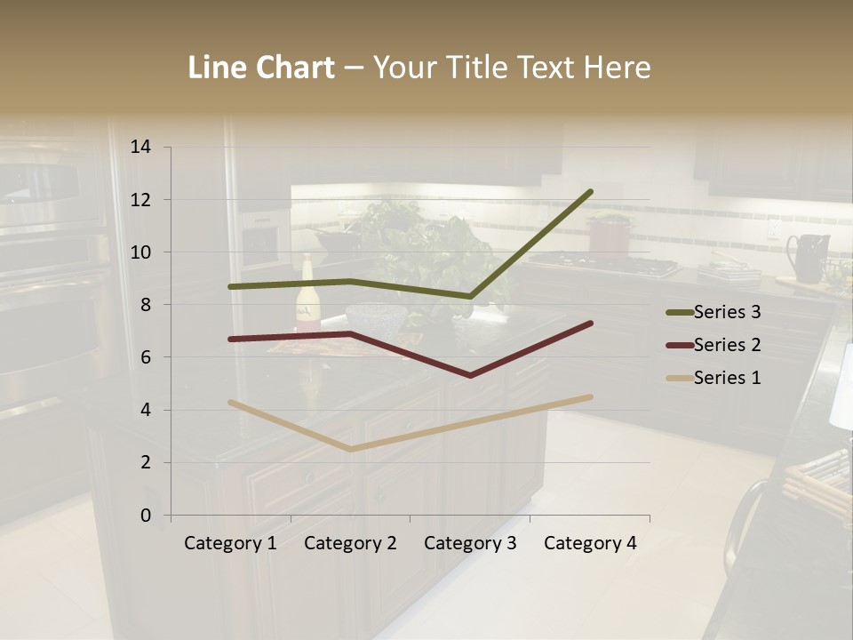 A Large Kitchen With A Center Island With A Wine Bottle On It PowerPoint Template