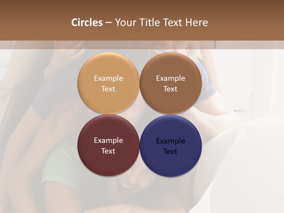 Five People In Living Room Piled Up Smiling PowerPoint Template