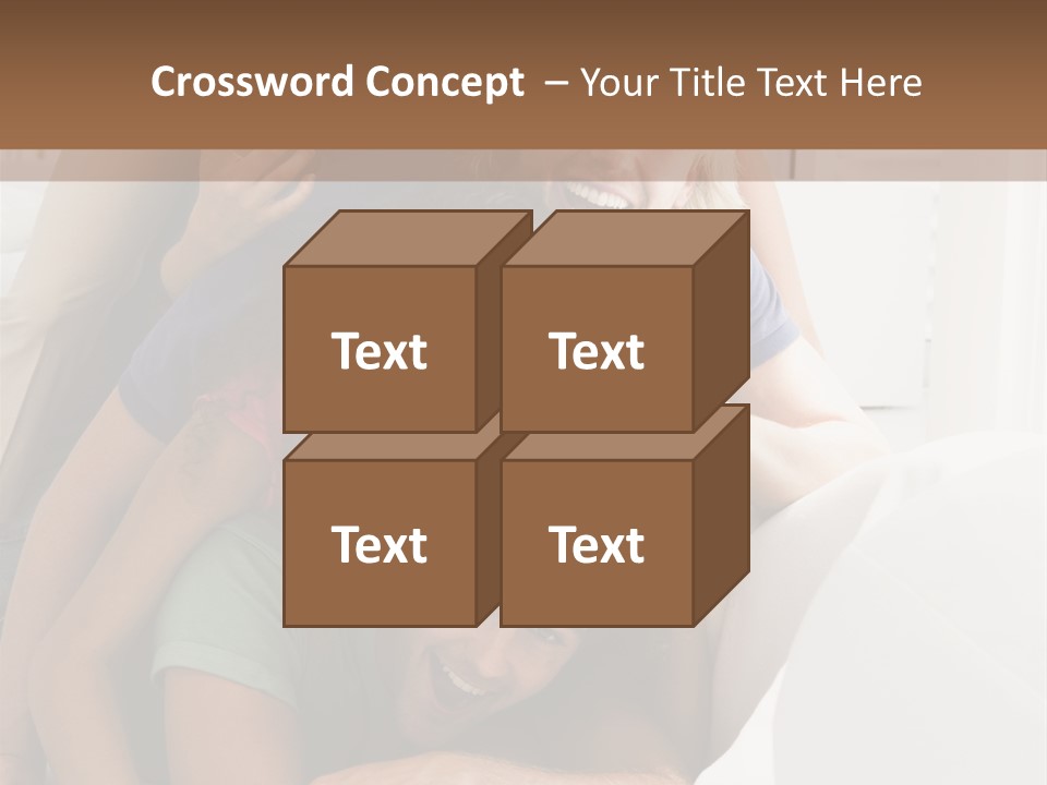 Five People In Living Room Piled Up Smiling PowerPoint Template