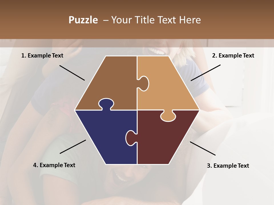 Five People In Living Room Piled Up Smiling PowerPoint Template