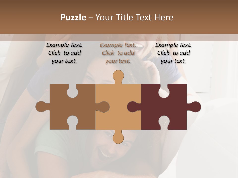 Five People In Living Room Piled Up Smiling PowerPoint Template