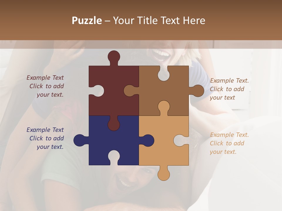 Five People In Living Room Piled Up Smiling PowerPoint Template