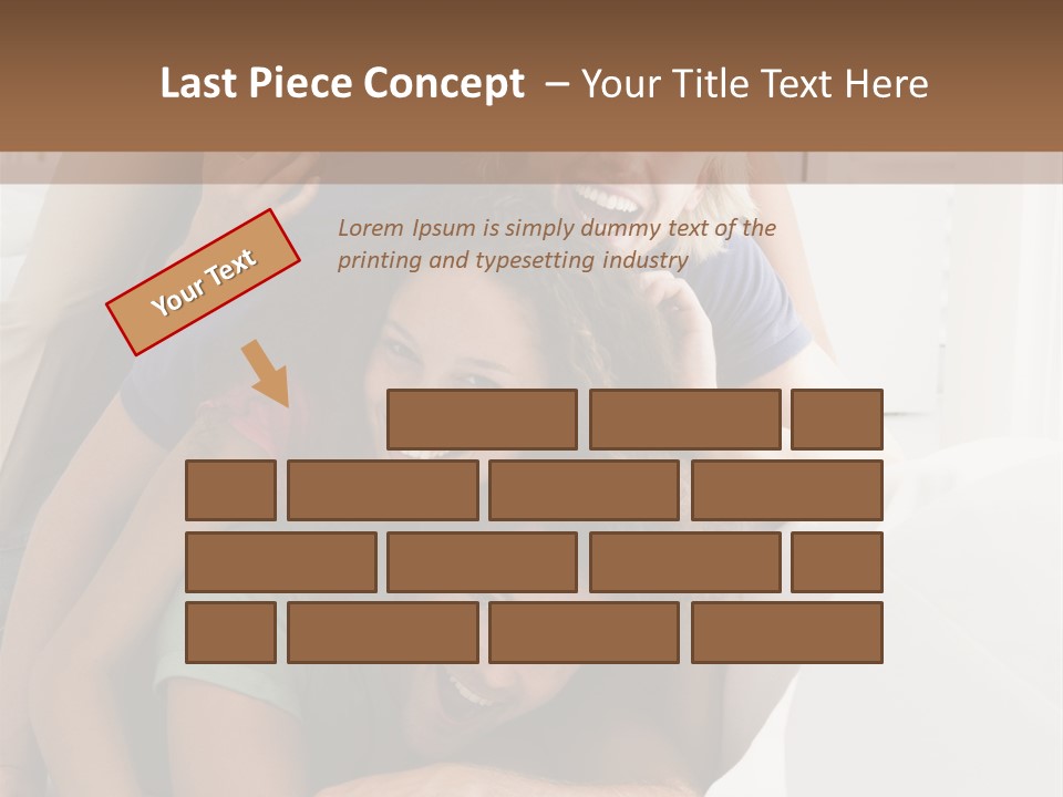 Five People In Living Room Piled Up Smiling PowerPoint Template