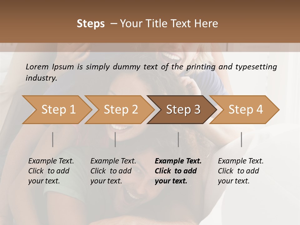 Five People In Living Room Piled Up Smiling PowerPoint Template