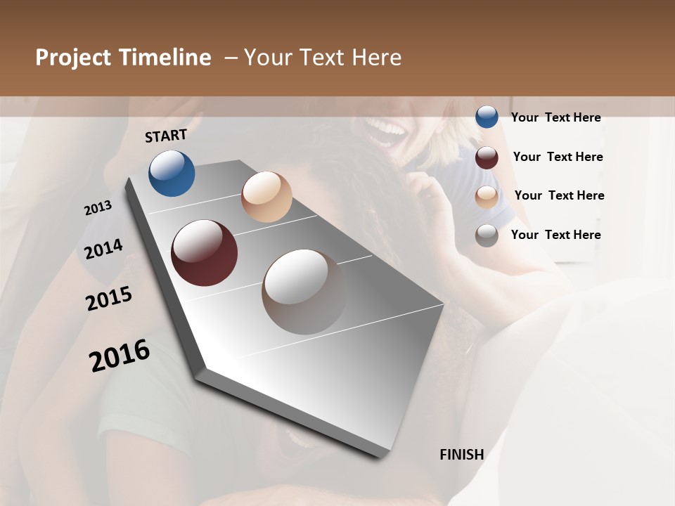 Five People In Living Room Piled Up Smiling PowerPoint Template