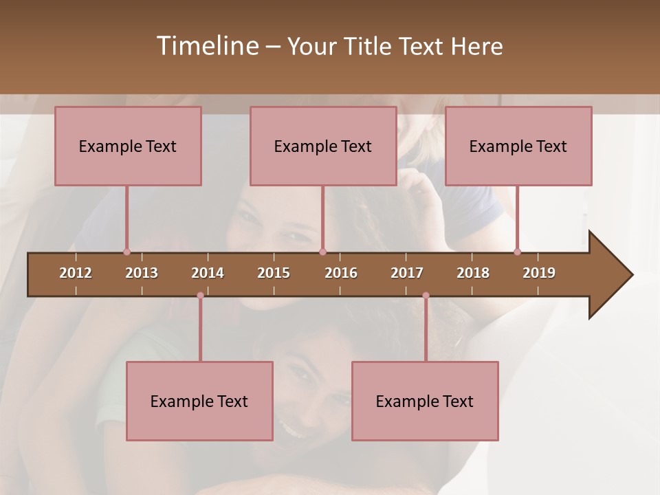 Five People In Living Room Piled Up Smiling PowerPoint Template