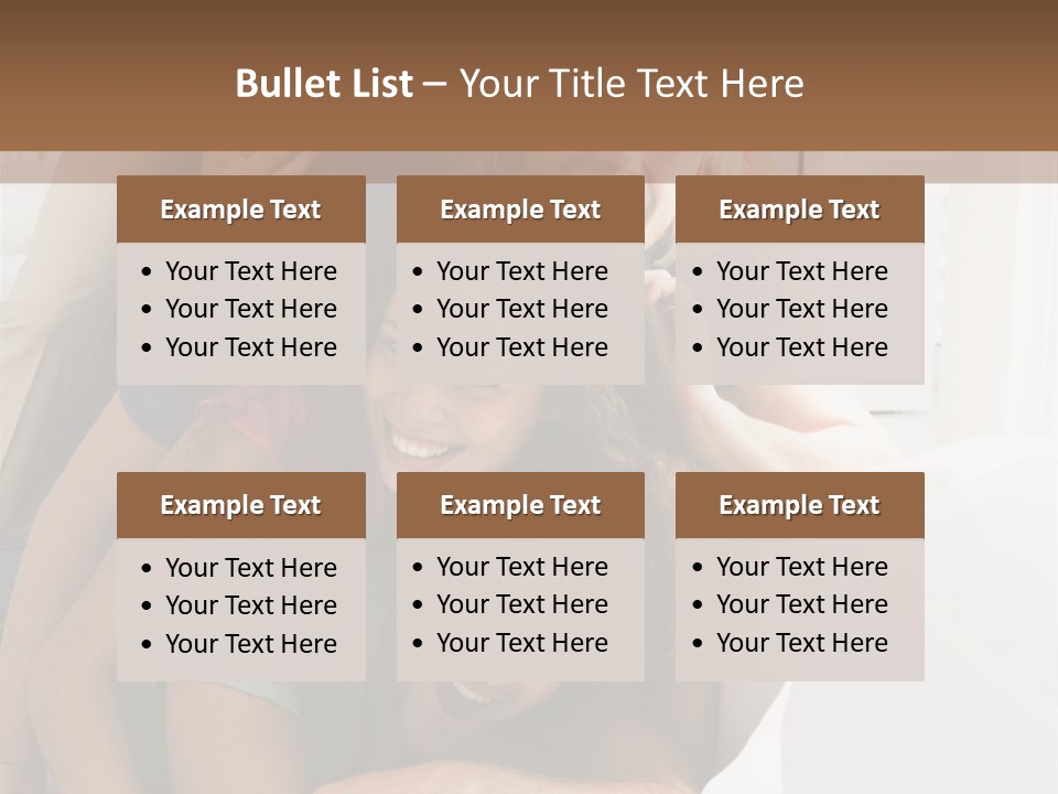 Five People In Living Room Piled Up Smiling PowerPoint Template