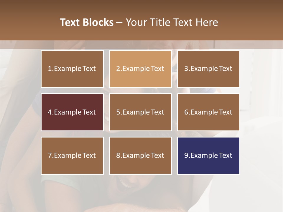 Five People In Living Room Piled Up Smiling PowerPoint Template