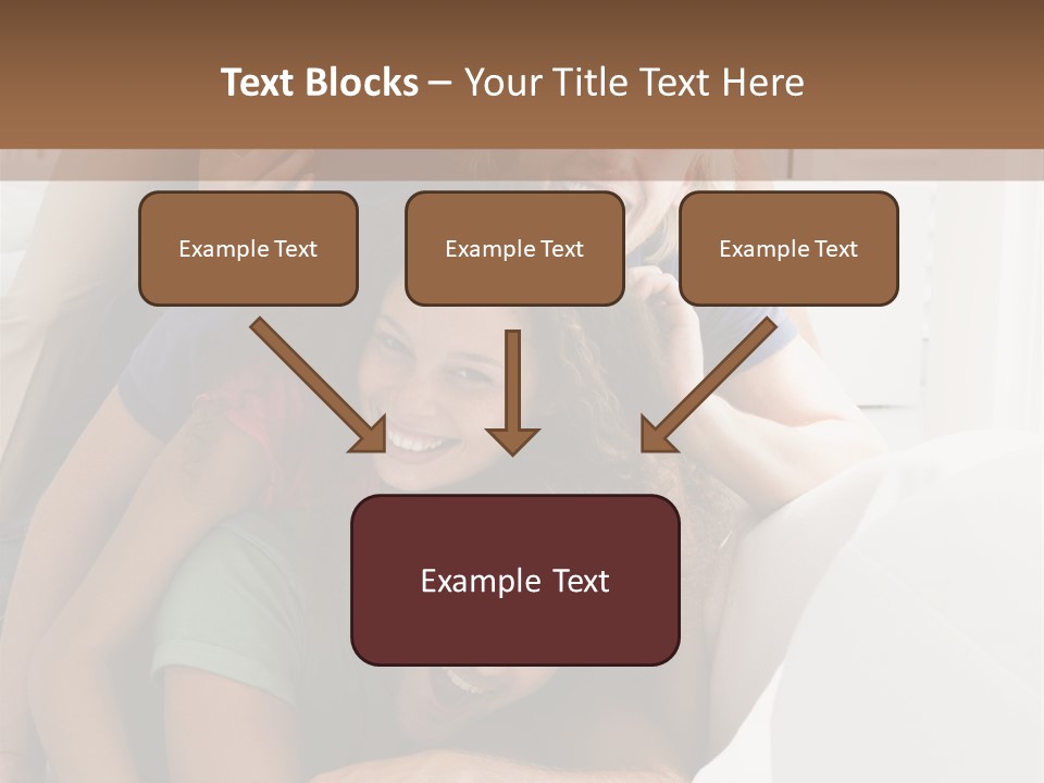Five People In Living Room Piled Up Smiling PowerPoint Template