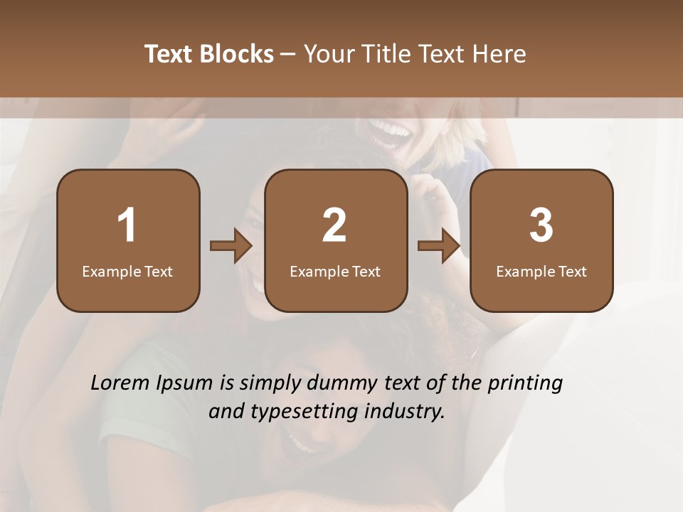 Five People In Living Room Piled Up Smiling PowerPoint Template