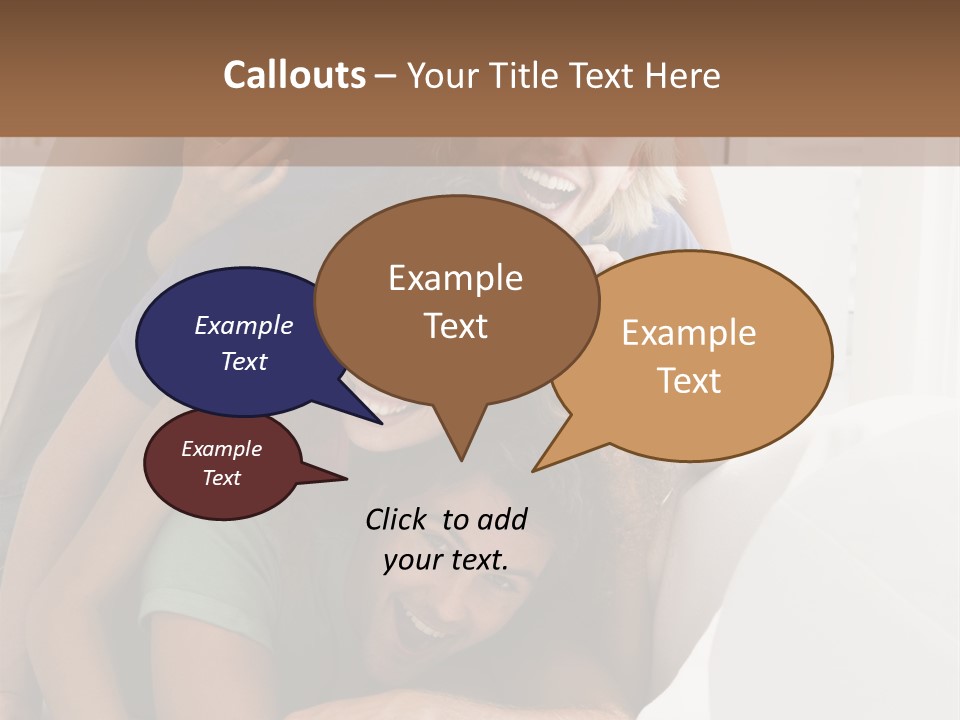 Five People In Living Room Piled Up Smiling PowerPoint Template