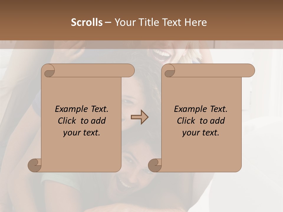 Five People In Living Room Piled Up Smiling PowerPoint Template
