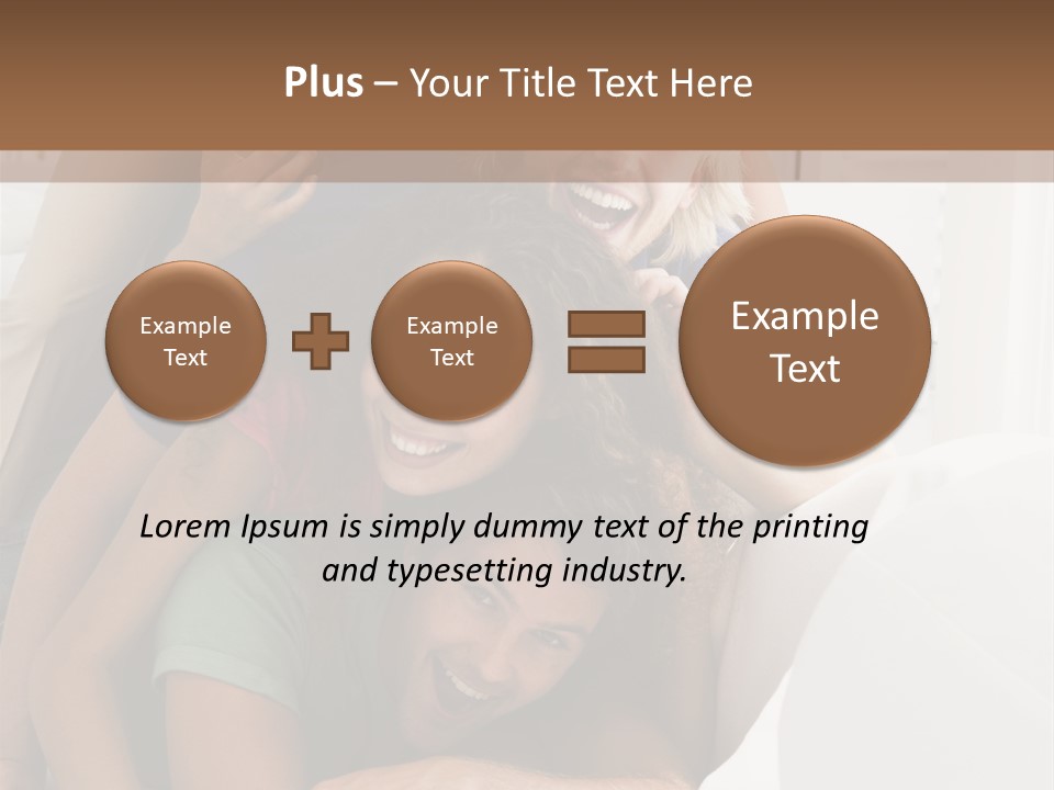 Five People In Living Room Piled Up Smiling PowerPoint Template