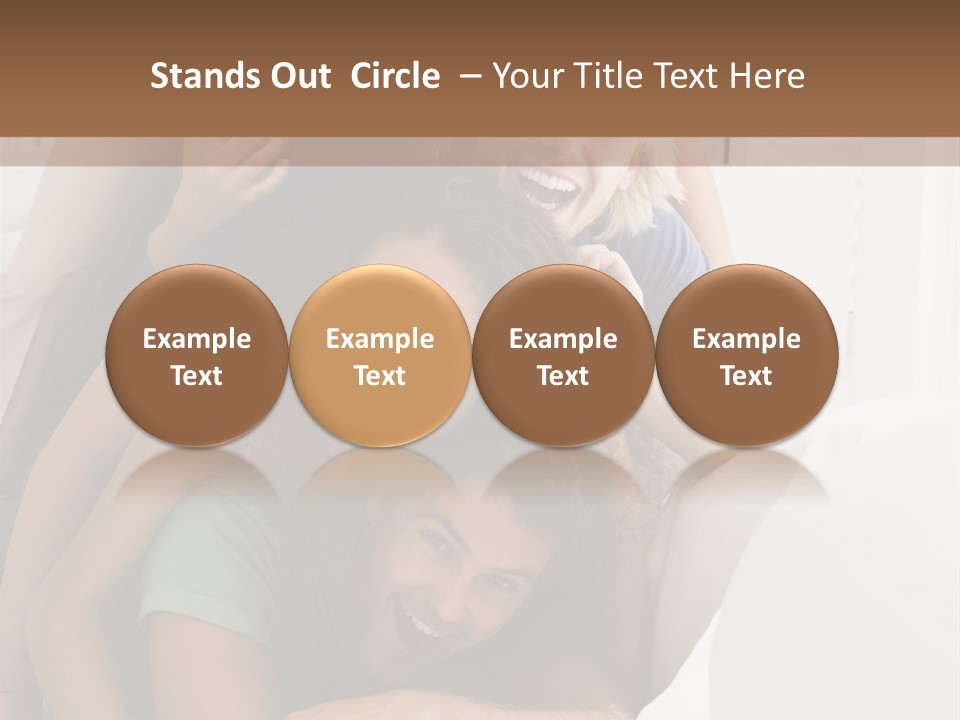 Five People In Living Room Piled Up Smiling PowerPoint Template