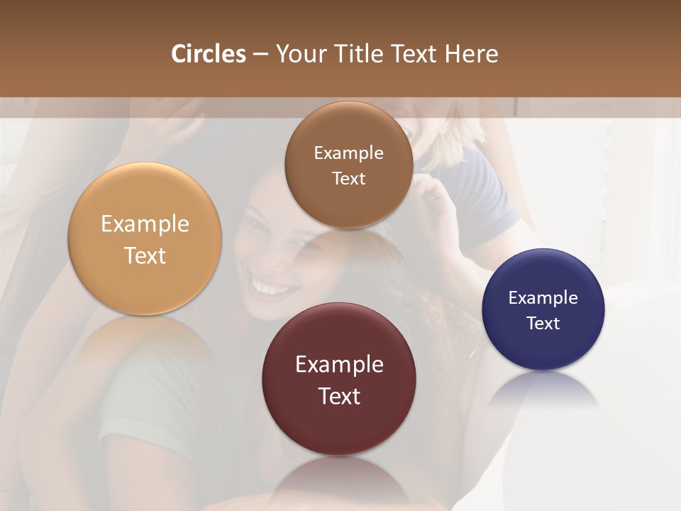 Five People In Living Room Piled Up Smiling PowerPoint Template