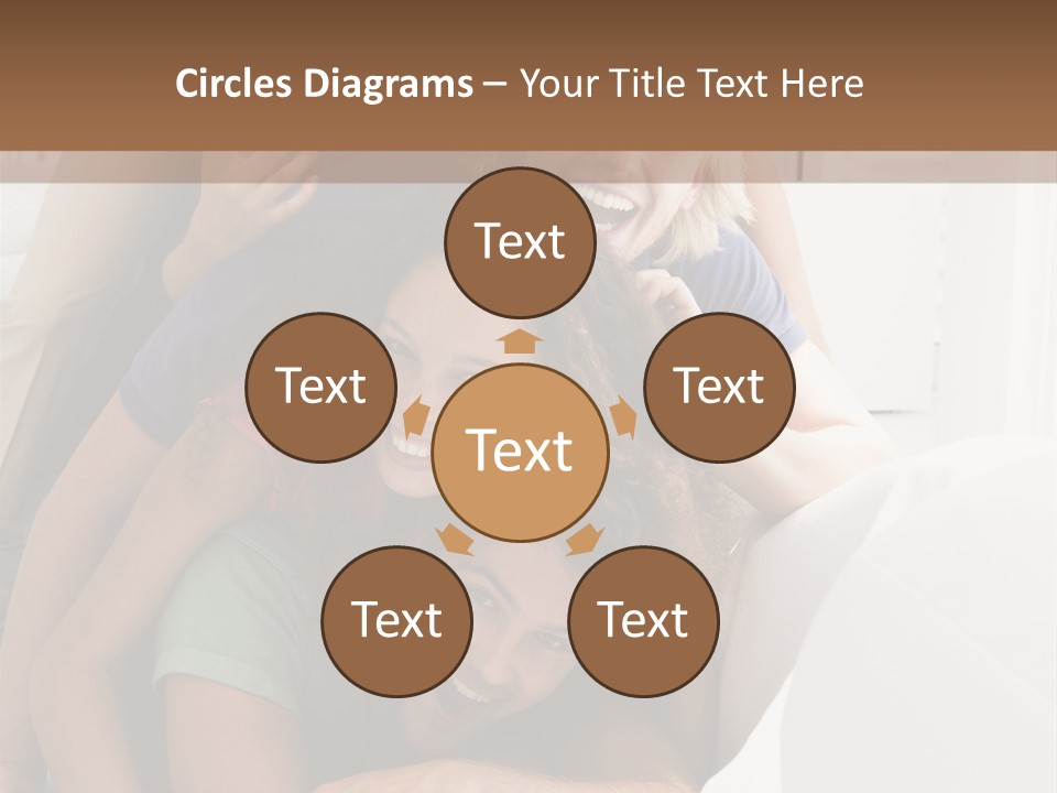 Five People In Living Room Piled Up Smiling PowerPoint Template