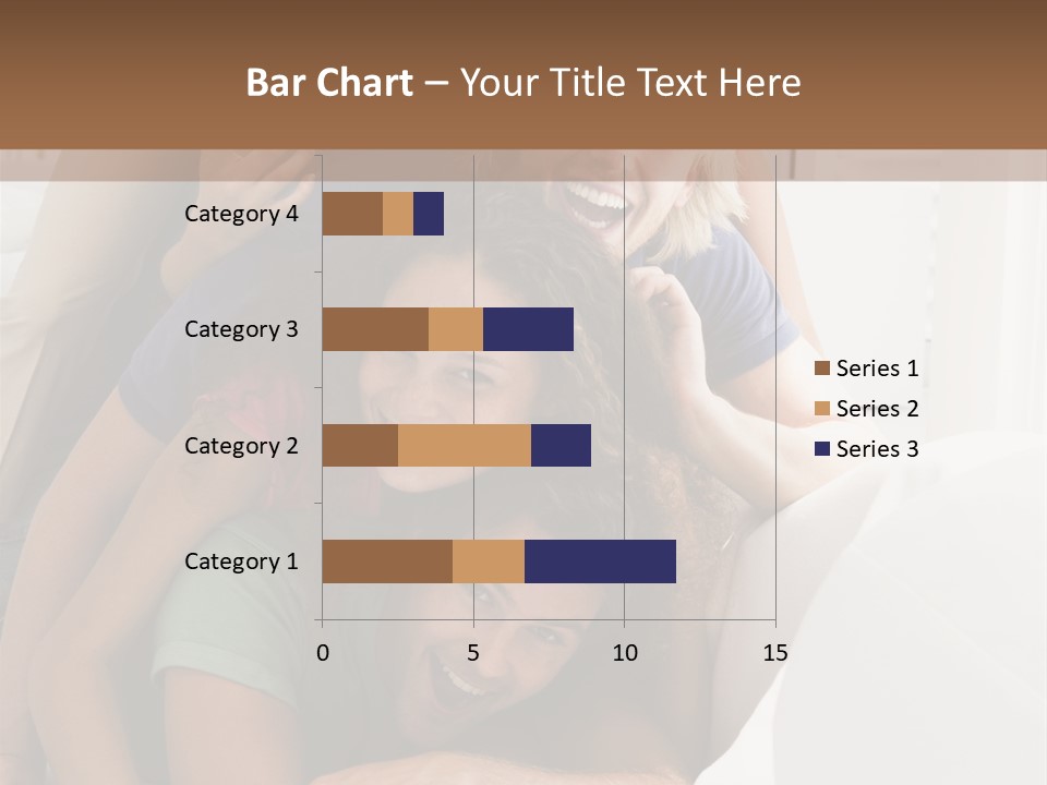Five People In Living Room Piled Up Smiling PowerPoint Template