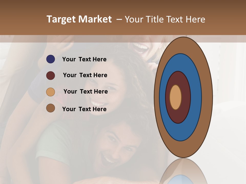 Five People In Living Room Piled Up Smiling PowerPoint Template