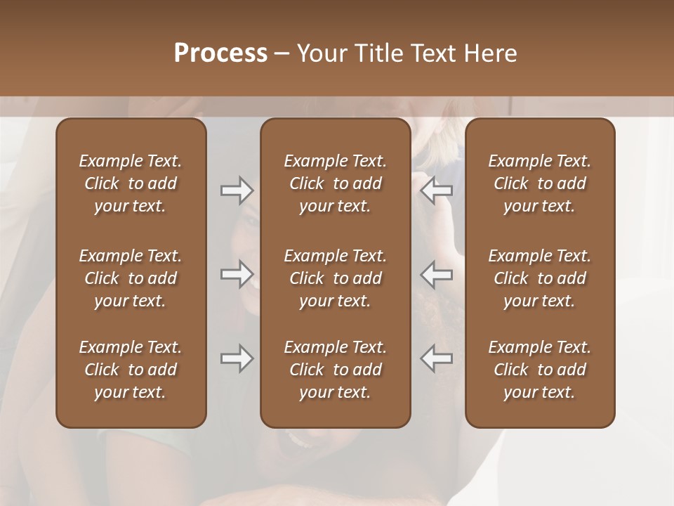 Five People In Living Room Piled Up Smiling PowerPoint Template