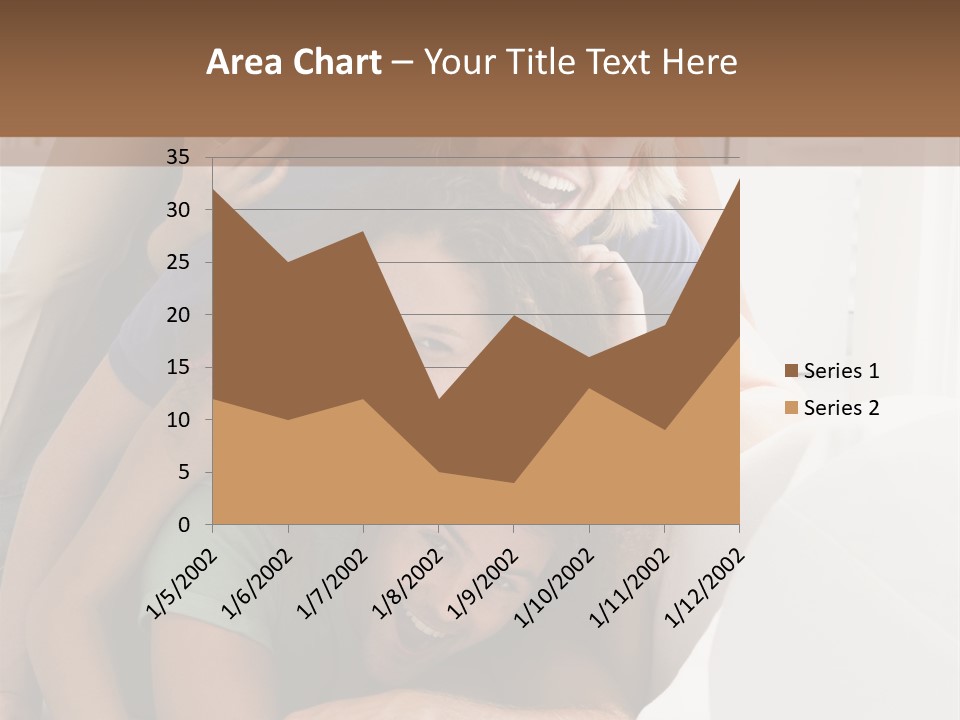Five People In Living Room Piled Up Smiling PowerPoint Template