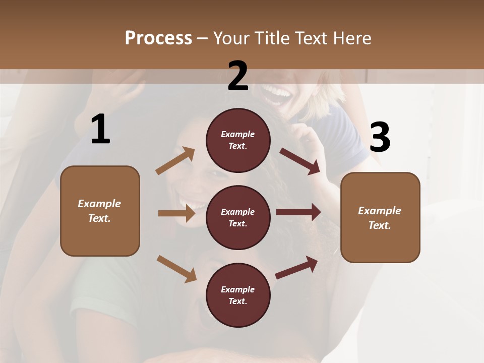 Five People In Living Room Piled Up Smiling PowerPoint Template