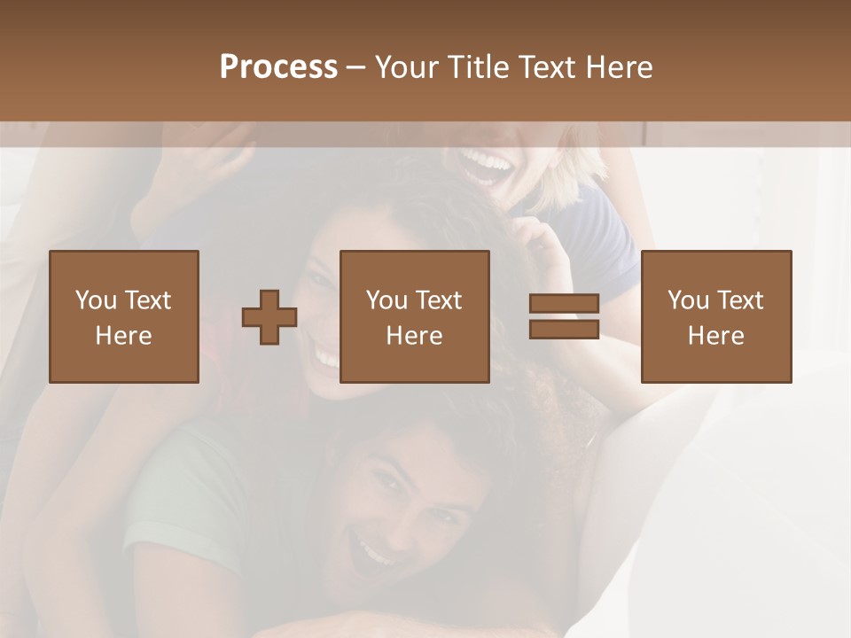 Five People In Living Room Piled Up Smiling PowerPoint Template