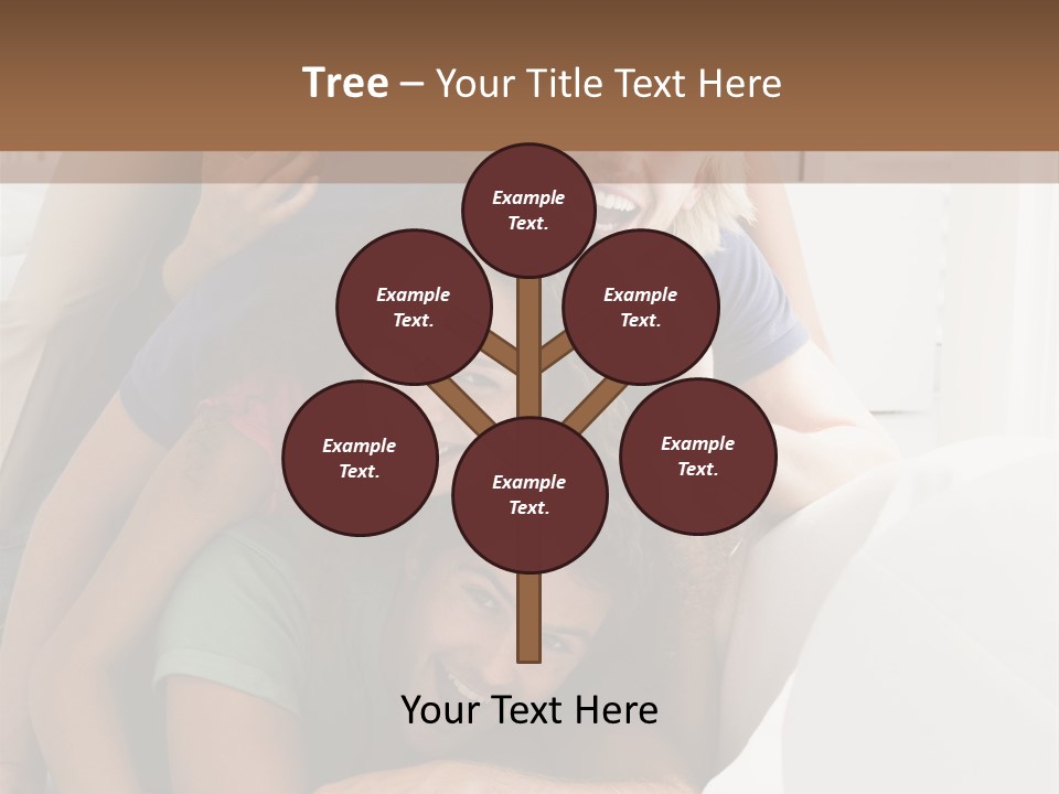 Five People In Living Room Piled Up Smiling PowerPoint Template