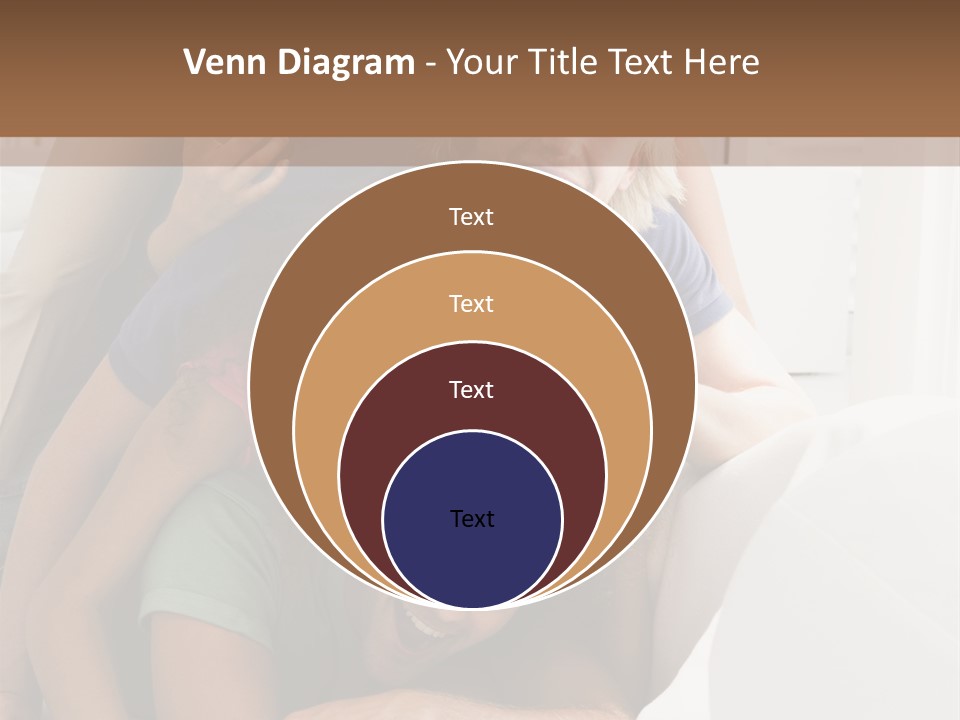 Five People In Living Room Piled Up Smiling PowerPoint Template