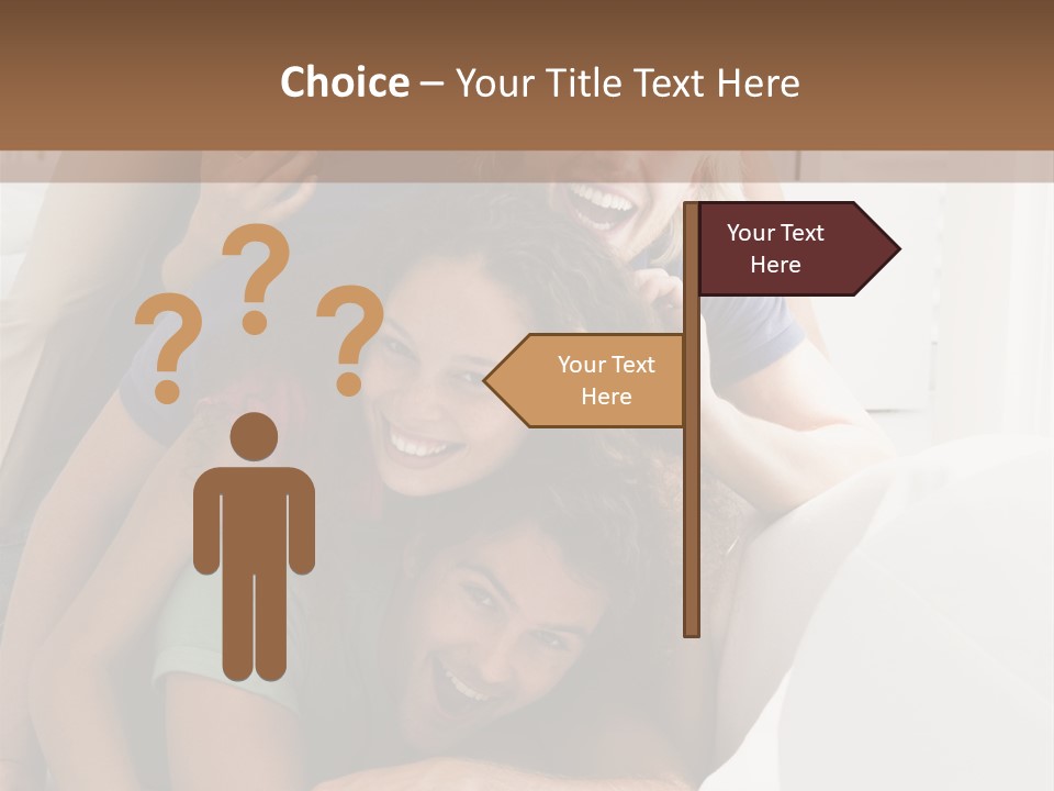 Five People In Living Room Piled Up Smiling PowerPoint Template
