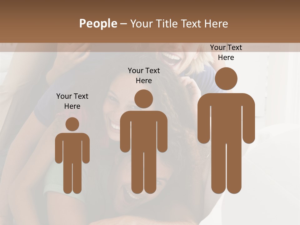 Five People In Living Room Piled Up Smiling PowerPoint Template