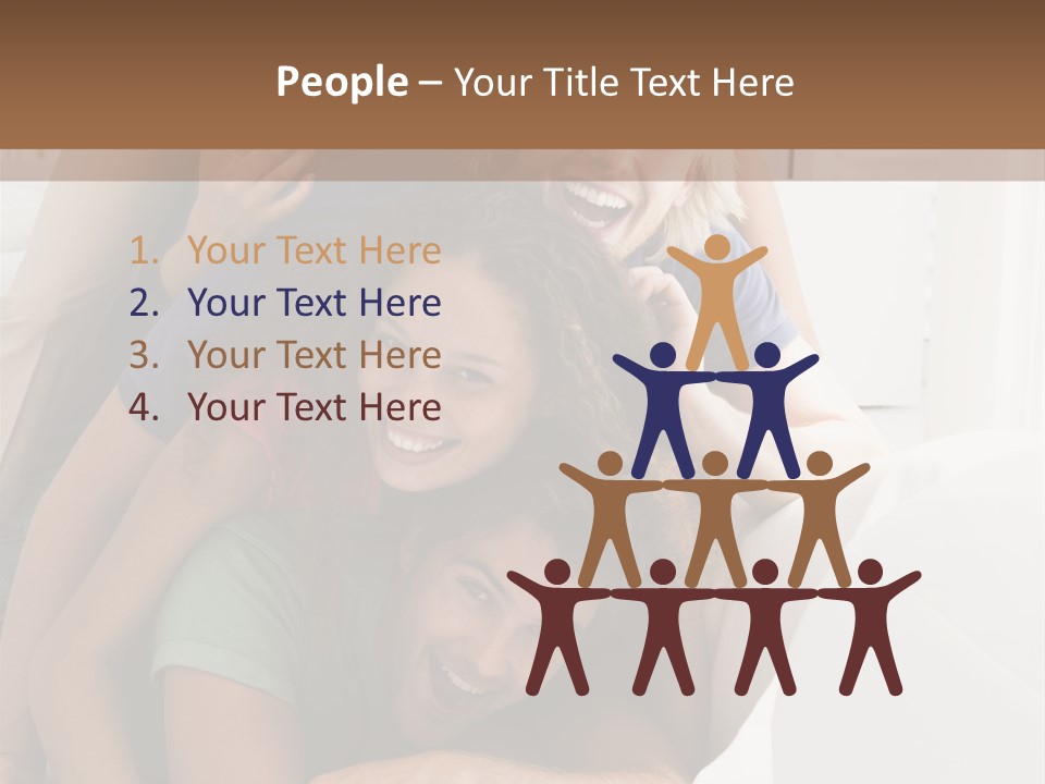 Five People In Living Room Piled Up Smiling PowerPoint Template