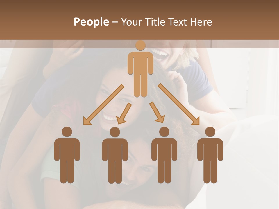 Five People In Living Room Piled Up Smiling PowerPoint Template