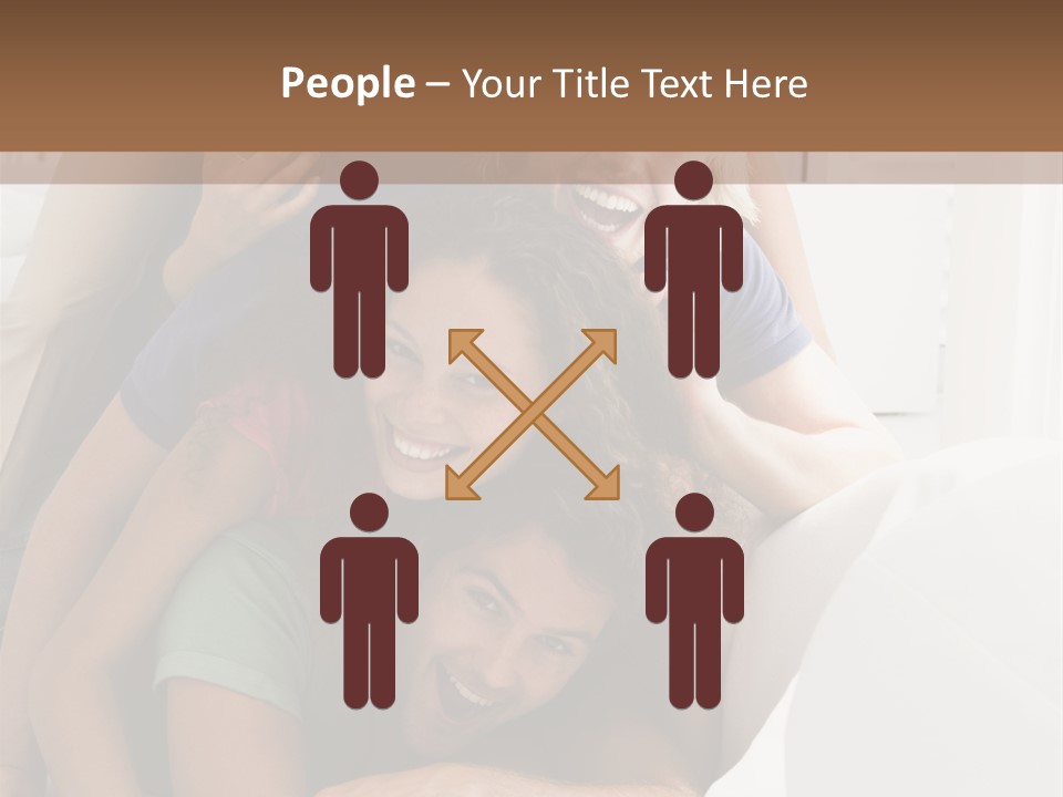 Five People In Living Room Piled Up Smiling PowerPoint Template